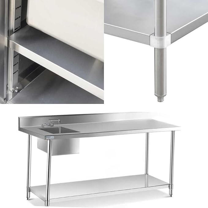 Stainless Steel Prep Sink With Countertop - Wash Table for Restaurant Outdoor (30x72x36 Inch)