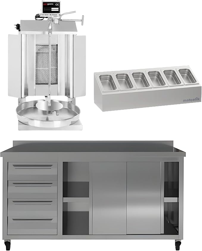 Stainless Steel Prep Table with Drawers, Sliding Doors and Wheels (63x23x33 Inches - SET)