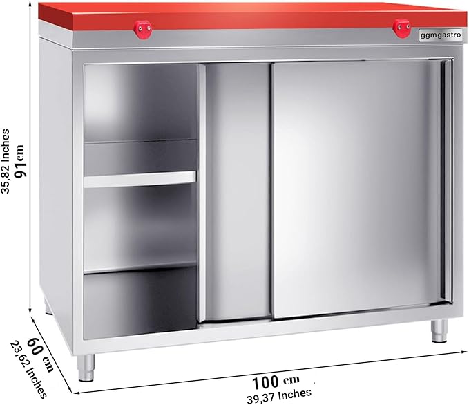 Stainless Steel Prep Table Sliding Doors - Polyethylene Table Top - Commercial Kitchen Work Table with Backsplash - Heavy Duty Commercial Work Station for Restaurant, Hotel (39.3x23.6x35.8 Inch)
