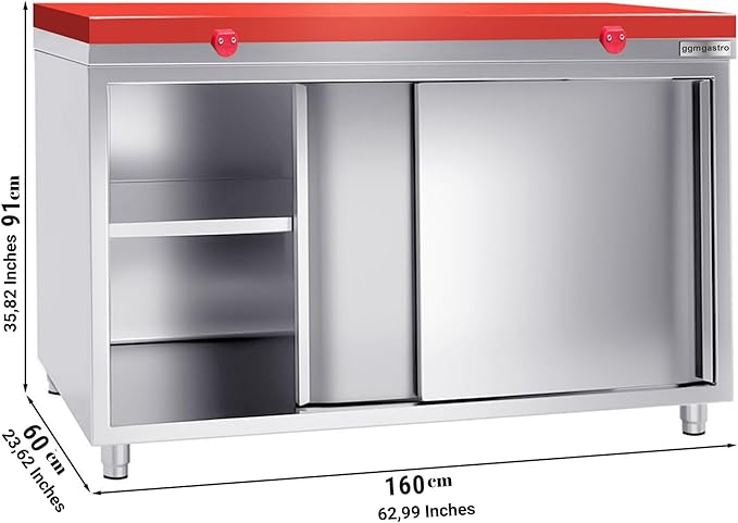 Stainless Steel Prep Table Sliding Doors - Polyethylene Table Top - Commercial Kitchen Work Table with Backsplash - Heavy Duty Commercial Work Station for Restaurant, Hotel (62.9x23.6x35.8 Inch)