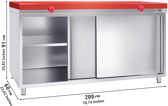 Stainless Steel Prep Table Sliding Doors - Polyethylene Table Top - Commercial Kitchen Work Table with Backsplash - Heavy Duty Commercial Work Station for Restaurant, Hotel (78.7x23.6x35.8 Inch)