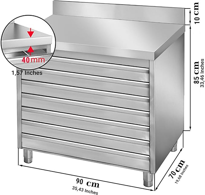 Stainless Steel Drawer Cabinet for Pizza and Bread Dough (35.4x27.5x37.4 Inch)