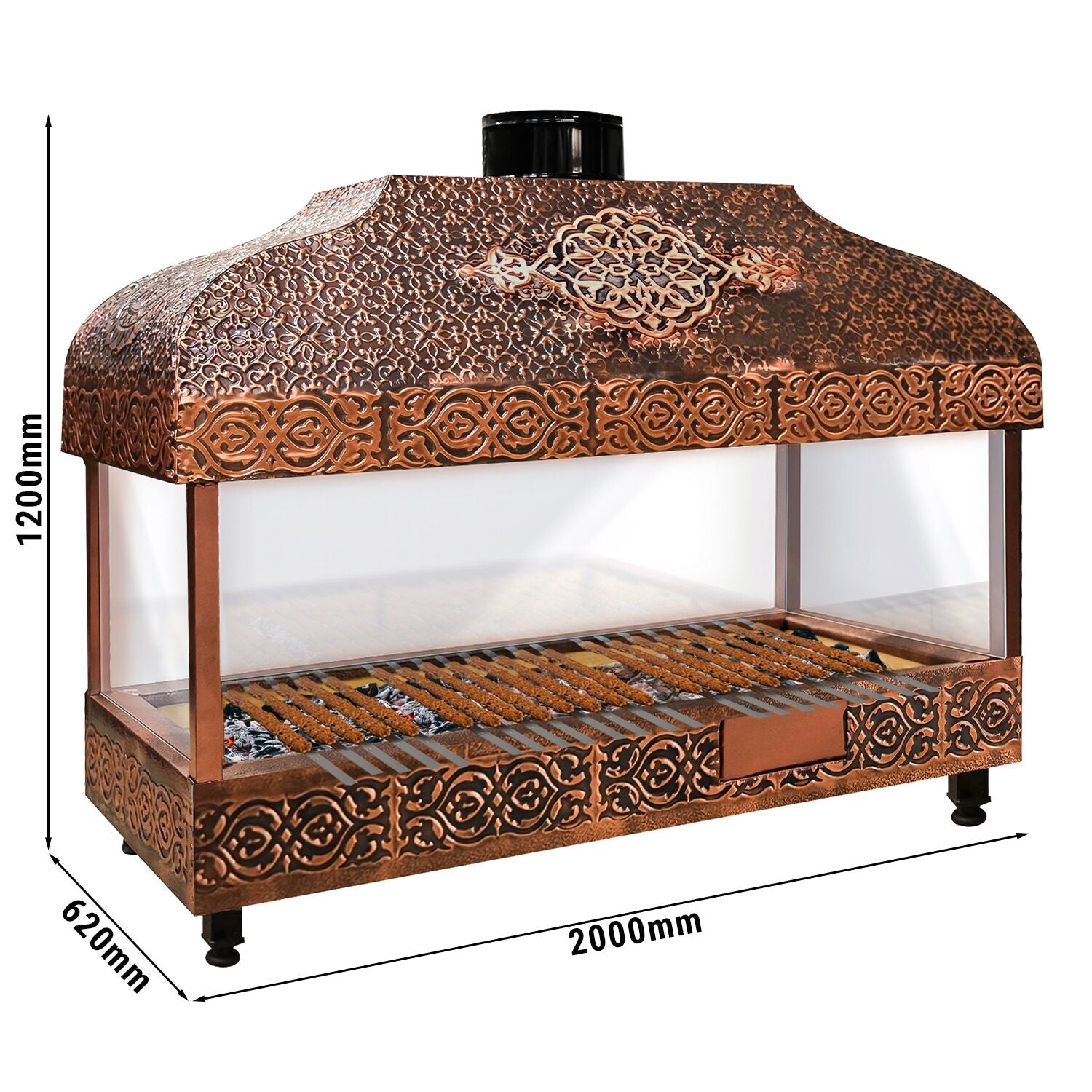 Wood Coal Copper Grill - 2000mm - Glass