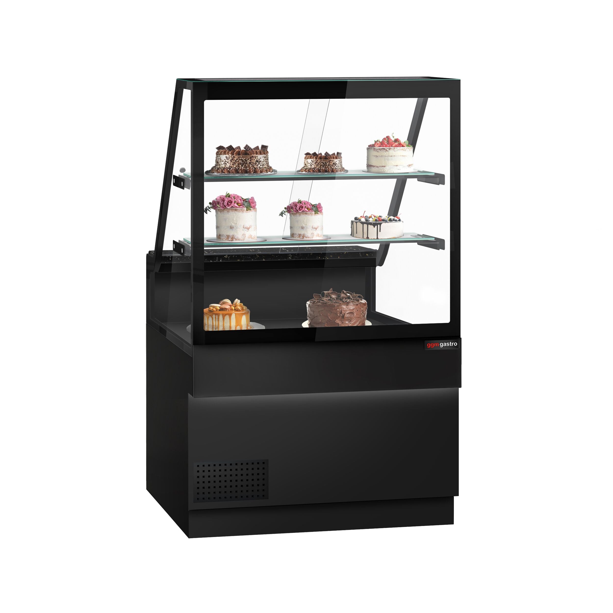 Cooled Showcase Toronto -1000mm - 2 Shelves - Black Front Panel - Black Granite Working Call