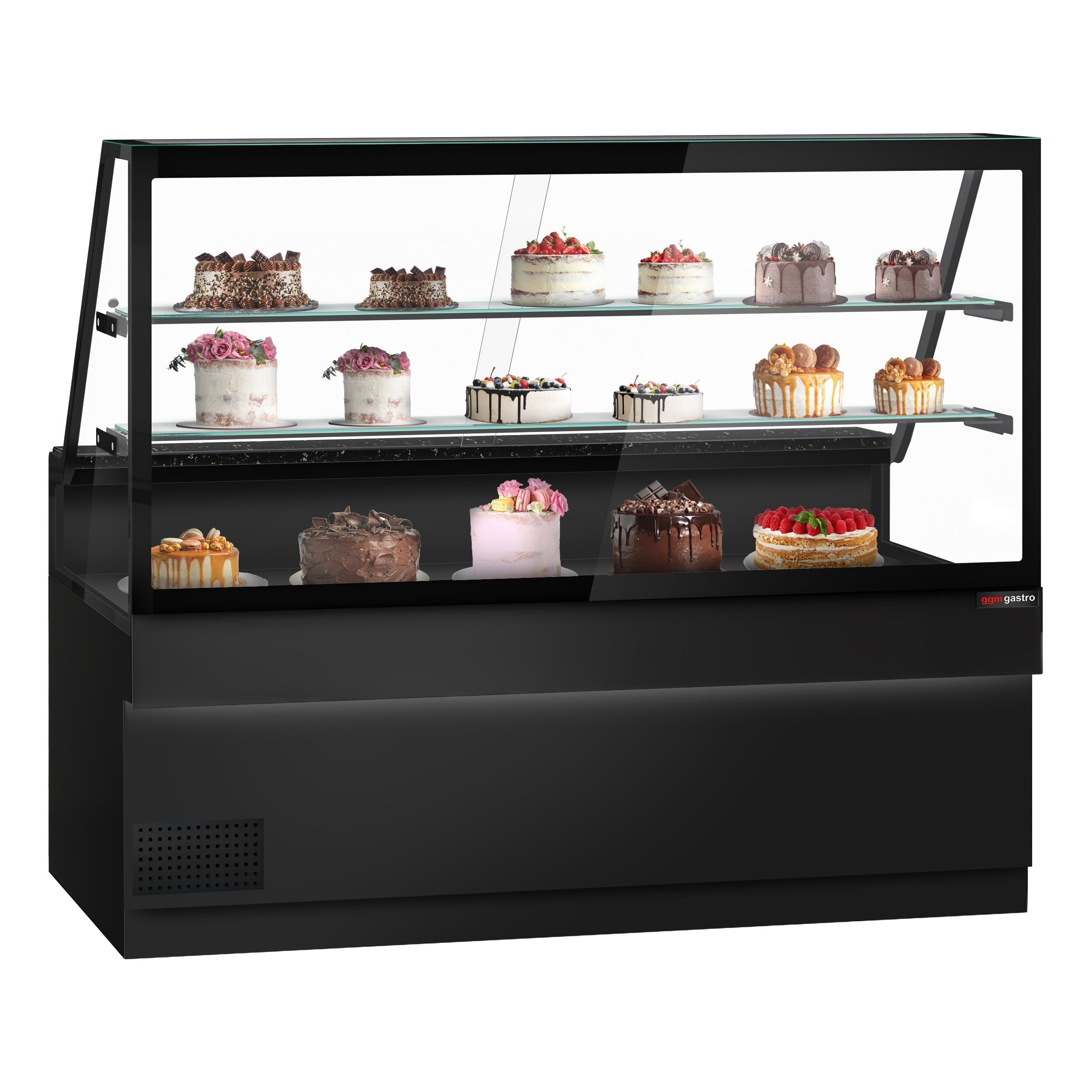 Cooled Showcase Toronto- 2000mm - 2 Shelves - Black Front Panel - Black Granite Working Call