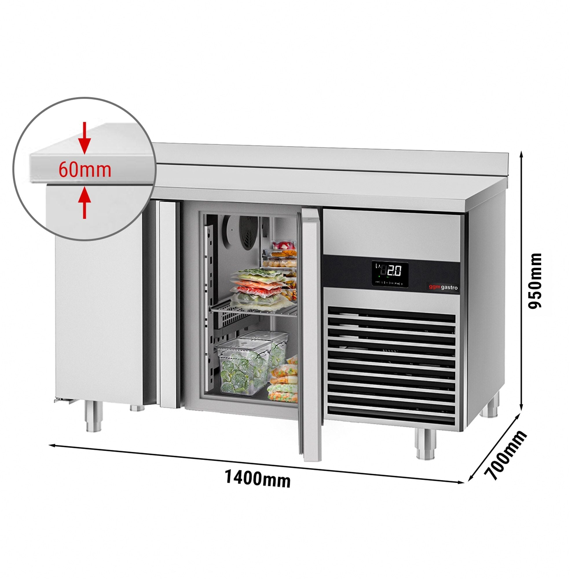 Cooled counter premium - 1.86 x 0.7 m - without a door, without grilled and without rail
