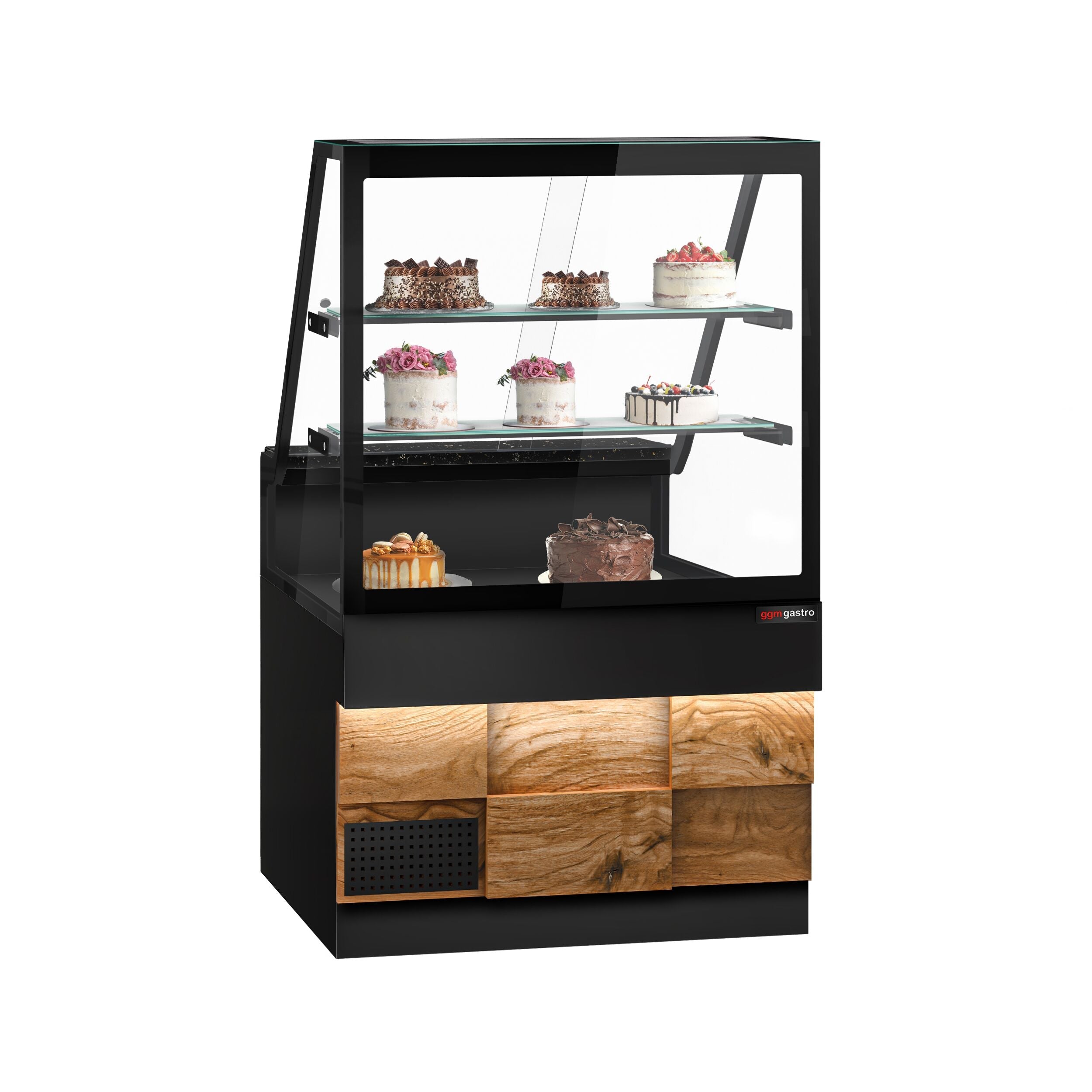 Cooling Showcase Toronto -1000mm -Ahshap front panel - 2 shelves - black granite work machine