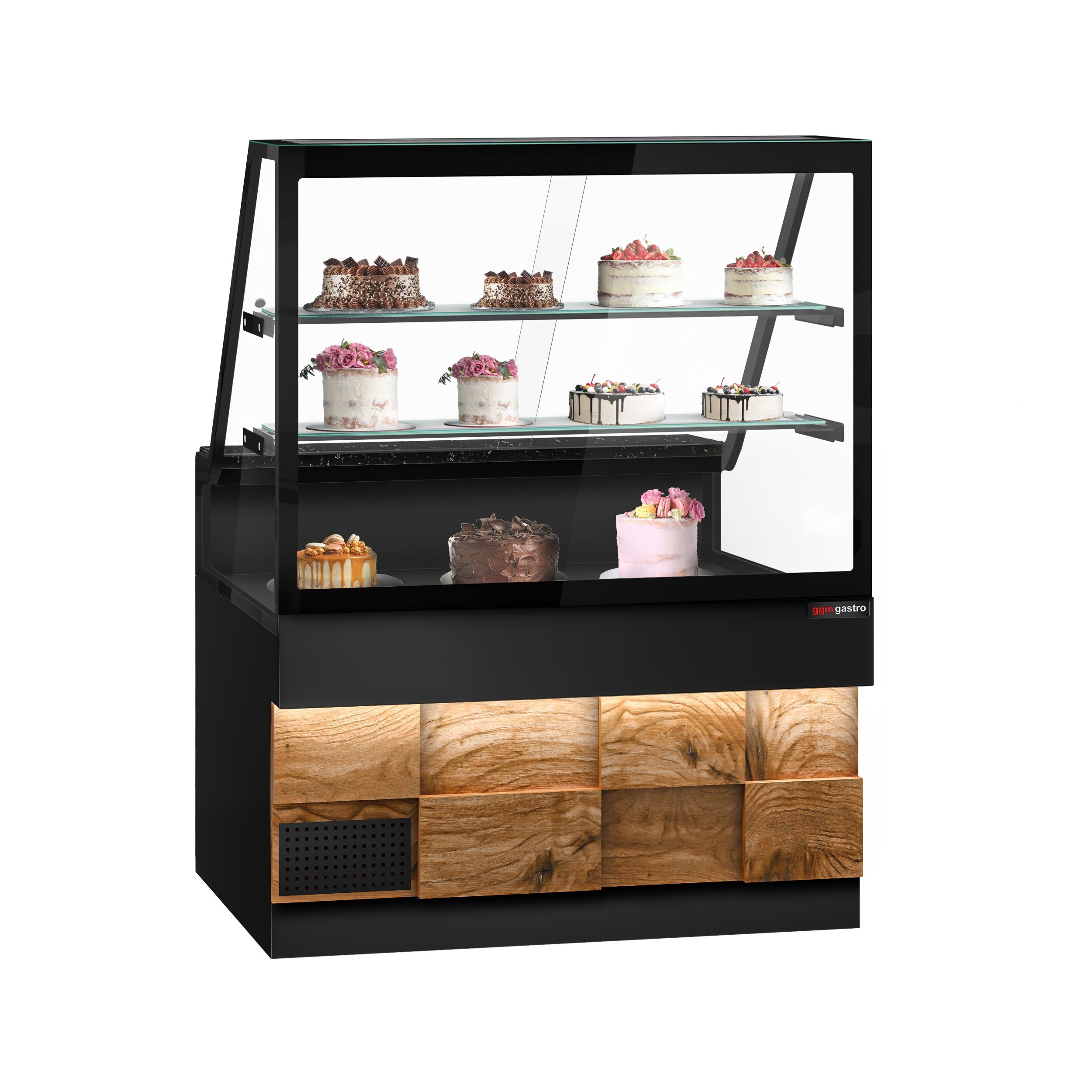 Cooling Showcase Toronto- 1300mm - Wooden Front Panel - 2 Shelves - Black Granite Working Call