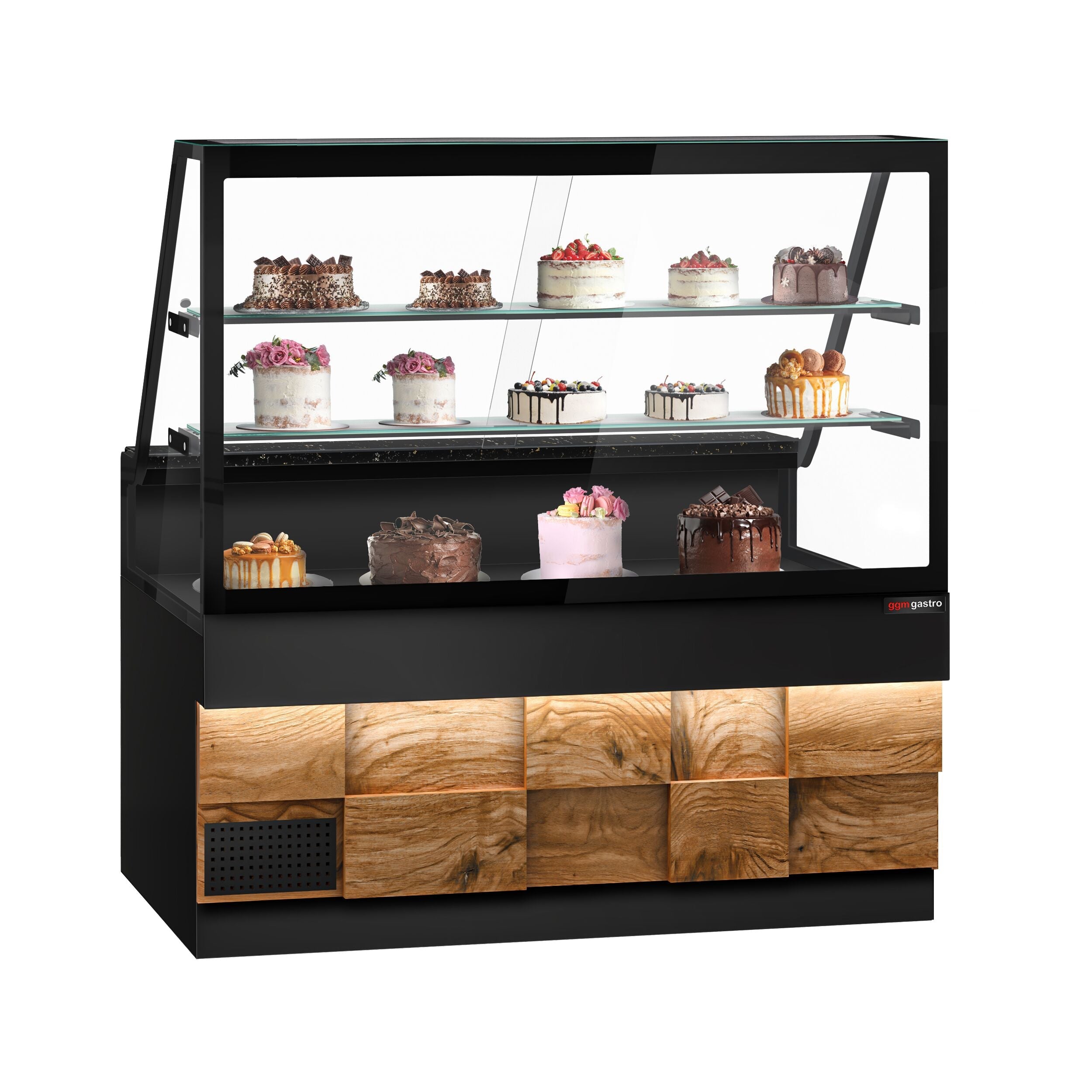 Cooled Showcase Toronto- 1600mm - Wooden Front Panel - 2 Shelves - Black Granite Working Call