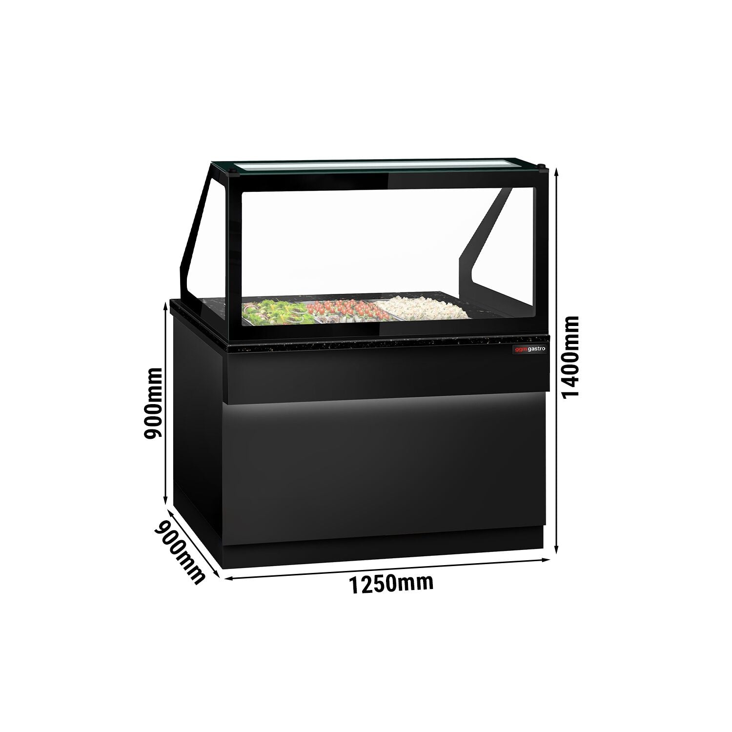 SALADET TORONTO- 1250mm - 2 -door -3x GN 1/1 - Black Front Panel - Black Granite Working Call