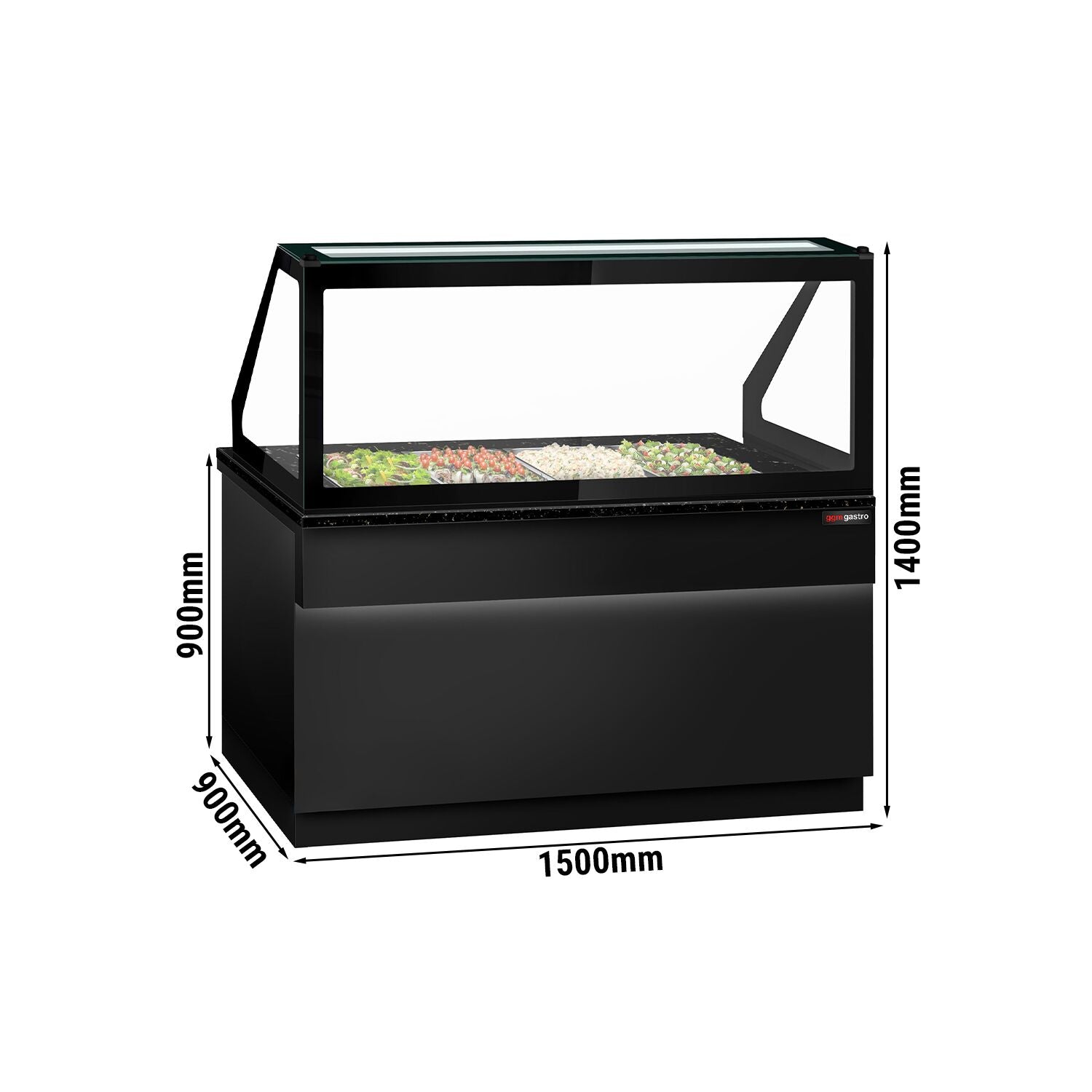 SALADET TORONTO- 1500mm - 2 -door -4x GN 1/1 - Black Front Panel - Black Granite Working Call