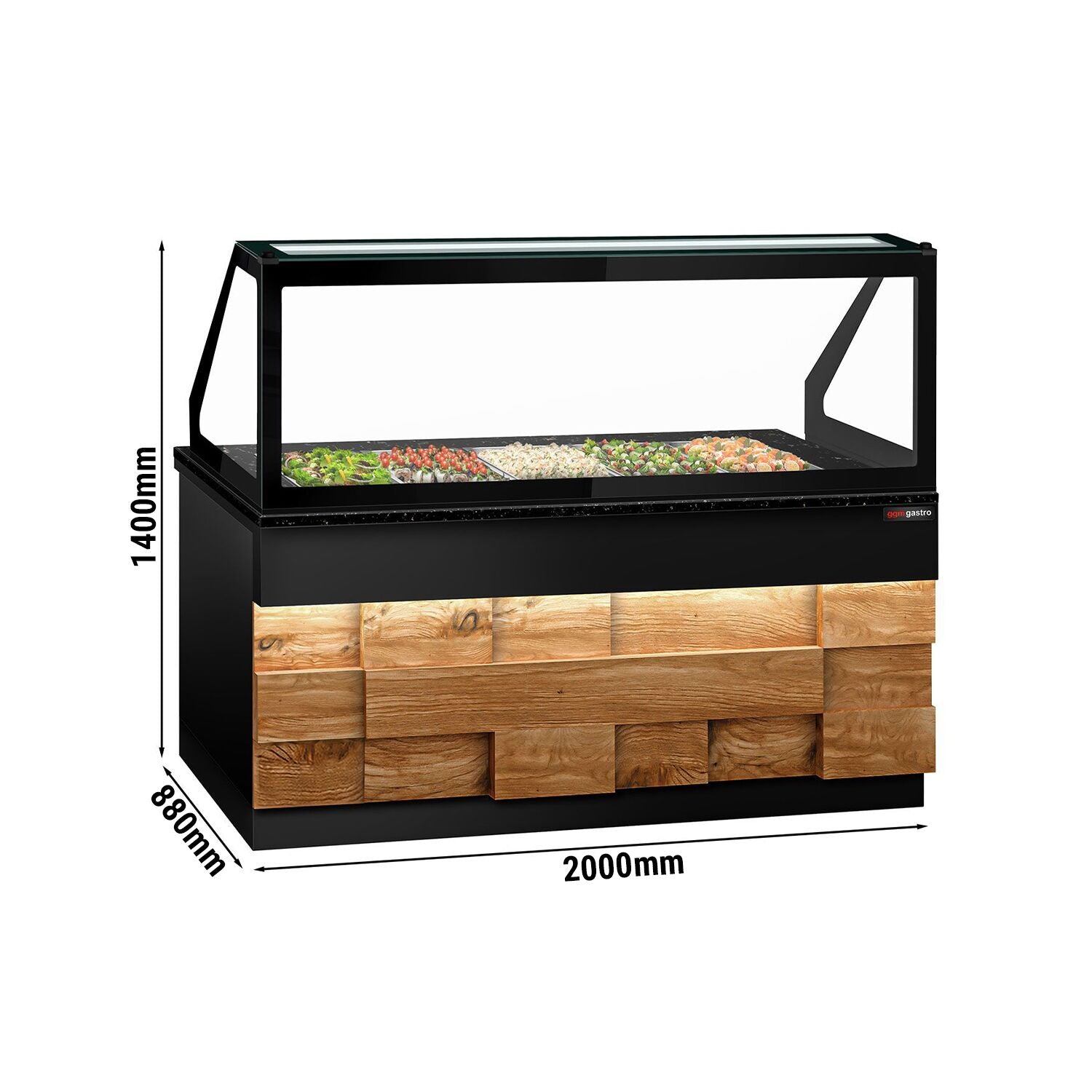 SALADET TORONTO- 2000mm - Wooden Front Panel -3 Doors -5x GN 1/1 - Black Granite Working Machine
