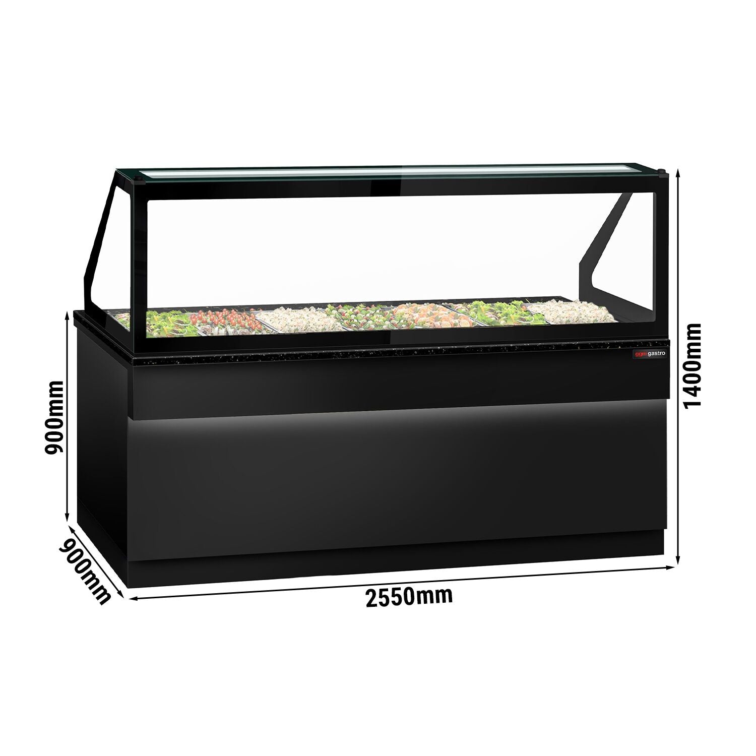 SALADET TORONTO- 2550mm - 4 -door -6x GN 1/1 - Black Front Panel - Black Granite Working Call